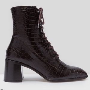 Miista Emma Lace-Up Crocodile Leather Boot in Deep Brown